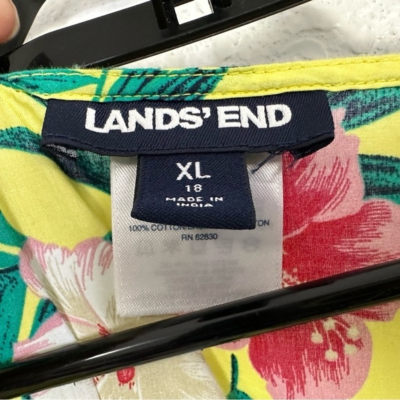 LANDS’ END Tropical Floral Maxi Kaftan Swim Coverup Sz XL Yellow V Neck Cotton - Picture 9 of 9